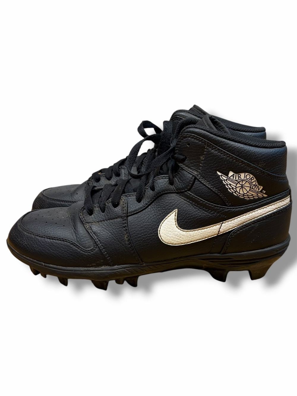 Nike Jordan 1 Retro MCS Cleats Black White Leather Football FJ6805-001 Sz 9.5